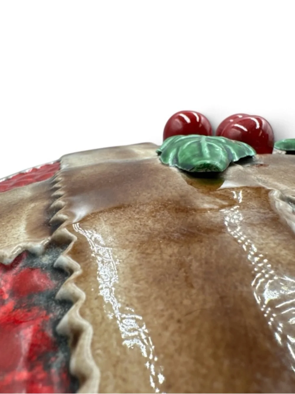 Vintage Portugal Ceramic Cherry Pie Keeper Covered Dish Cottagecore 11”